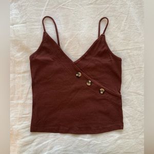 PacSun Me to We Burgundy Ribbed V Neck Cropped Tank Top with Buttons Size Medium